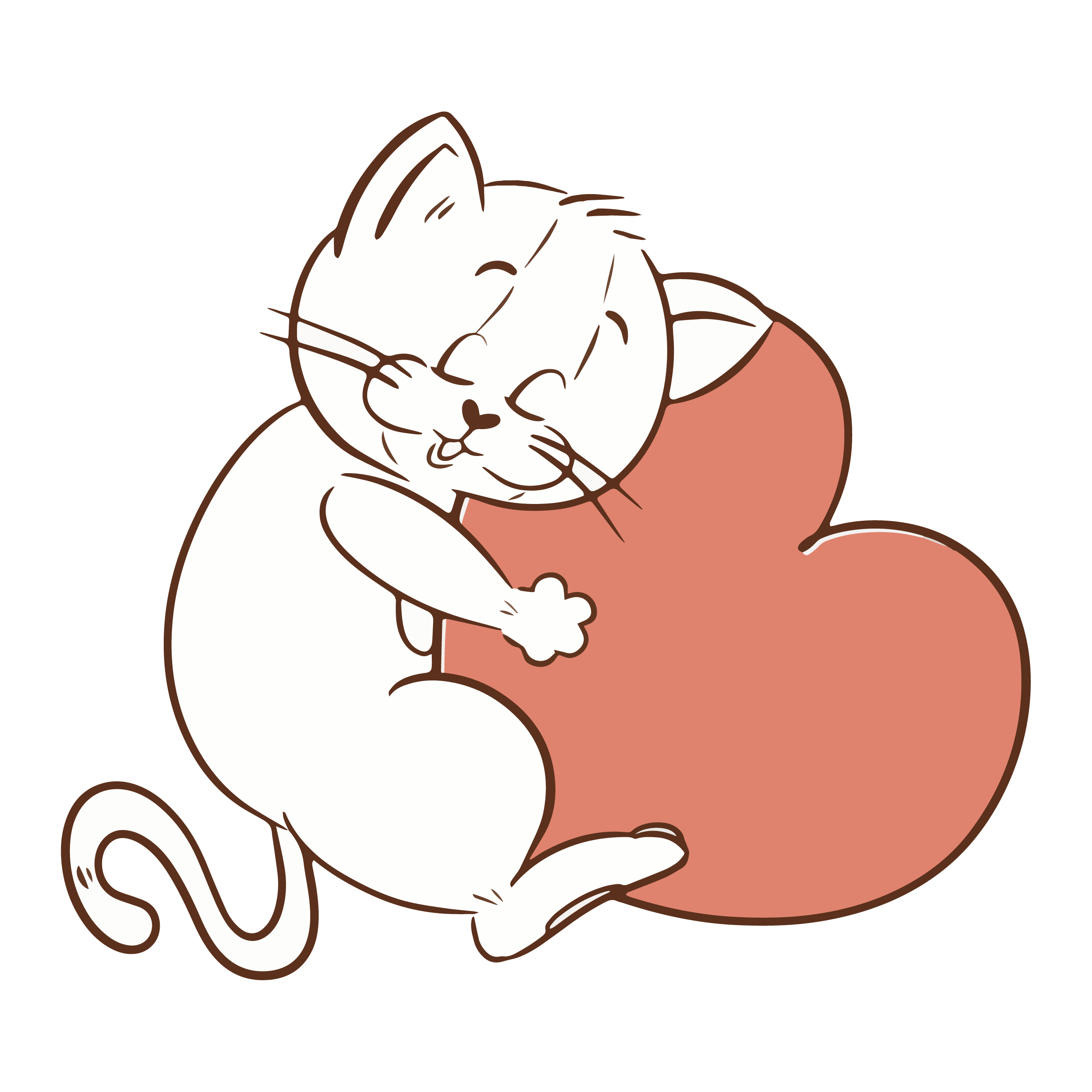 ハートを抱えて寝る猫のイラスト